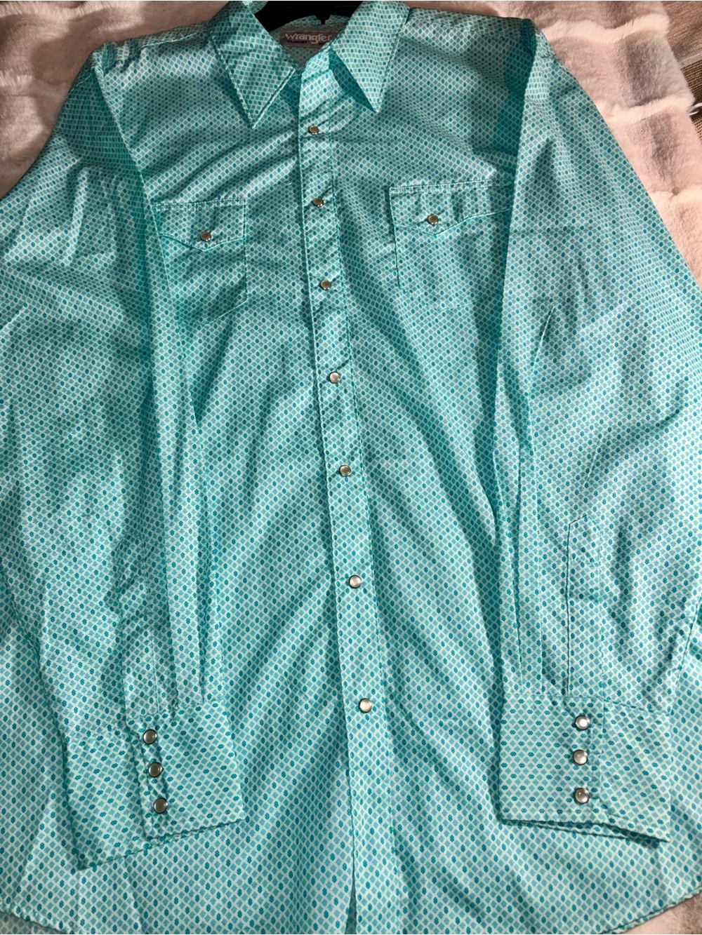 Wrangler Men's Teal Geometric Snap Western Shirt